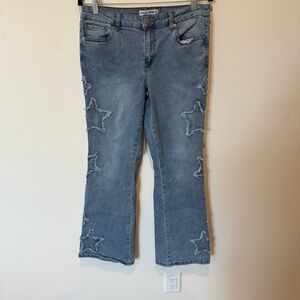 Ashley Mason Light Blue Star-Patterned Flare Jeans Womens Size 9 29 Stretch